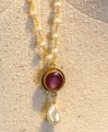 Red Resin Bezel and Freshwater Pearl Necklace II