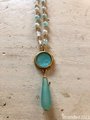Opalescent Bezel, Calcedony, and Agate Pendant Necklace