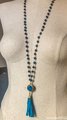 Sapphire Blue Resin and Tiger’s Eye Long Necklace