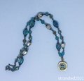 Vintage Glass Beaded Chain and Swarovski Pendant Necklace