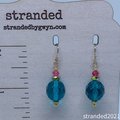 Teal Czech Glass and Quartz Earrings