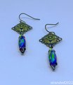 Vintage Green Crystal and Brass Drop Earrings