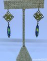 Vintage Green Crystal and Brass Drop Earrings