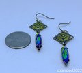 Vintage Green Crystal and Brass Drop Earrings