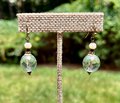 Aqua Czech Glass and Antique Brass Dangle Earrings