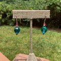 Teal Czech Glass and Quartz Earrings
