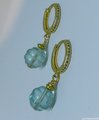 Carved Aquamarine and CZ Earrings