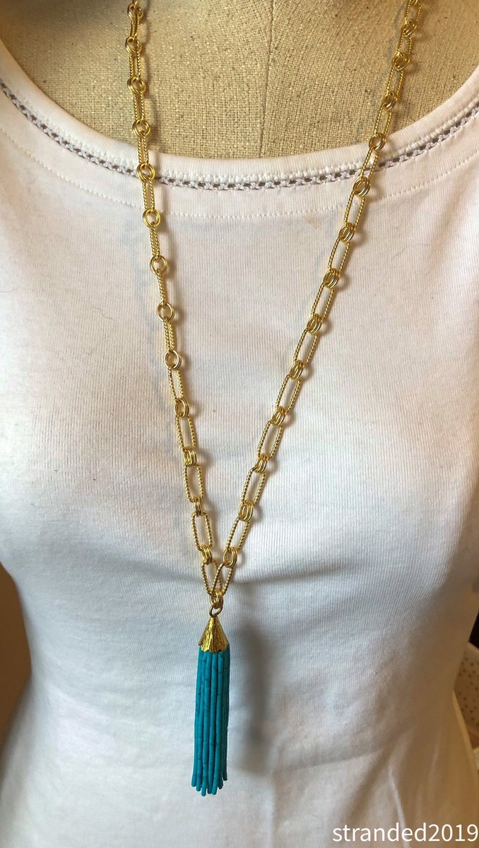 Turquoise Tassel and Gold Chain Necklace