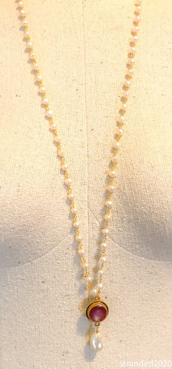 Red Resin Bezel and Freshwater Pearl Necklace II