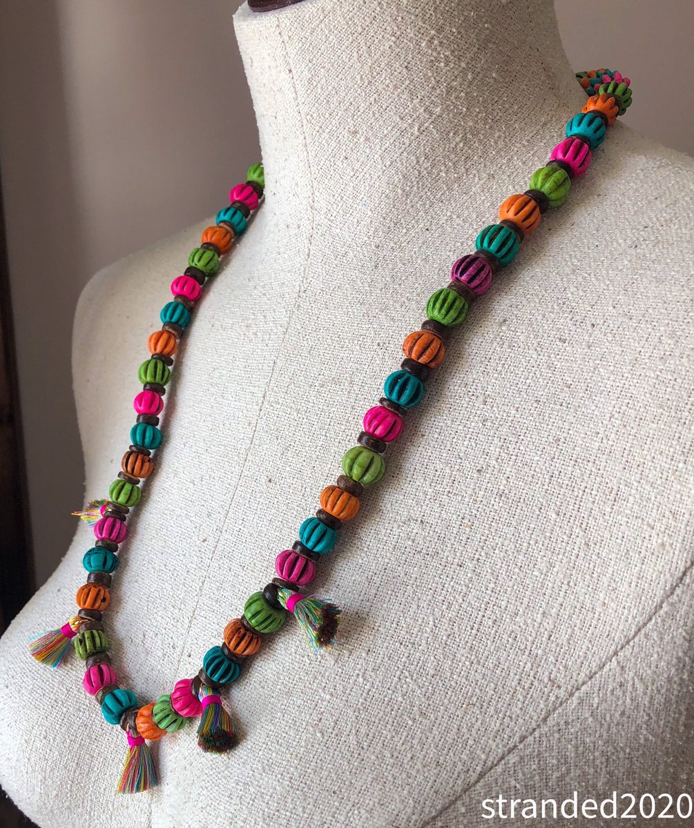 Colorful Bone Bead and Tassel Necklace