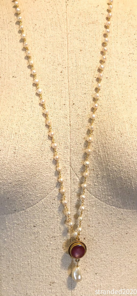 Red Resin Bezel and Freshwater Pearl Necklace II