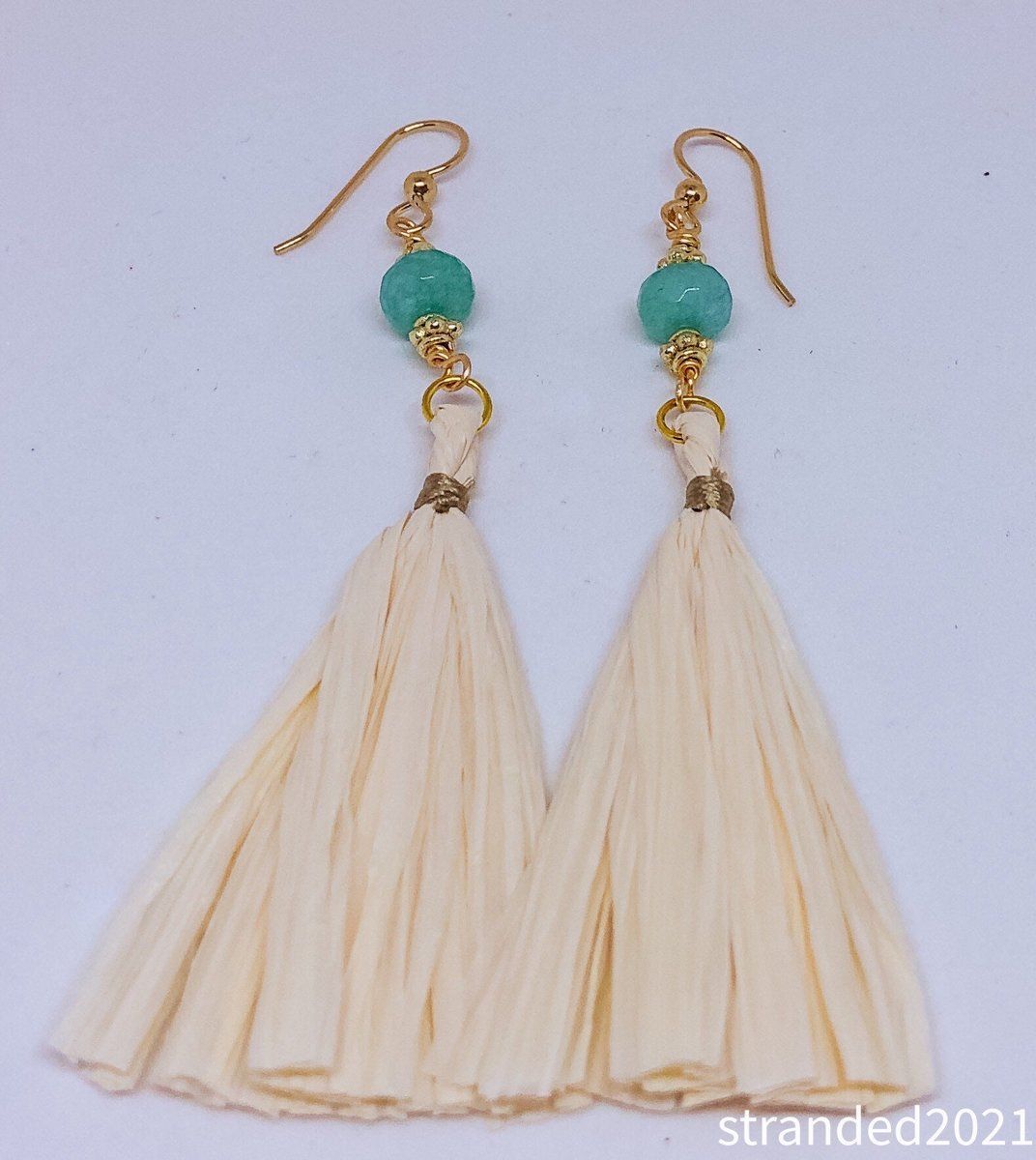 Dramatic Jade and Raffia Earrings