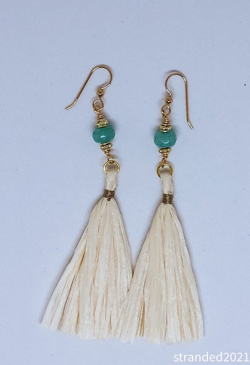 Dramatic Jade and Raffia Earrings