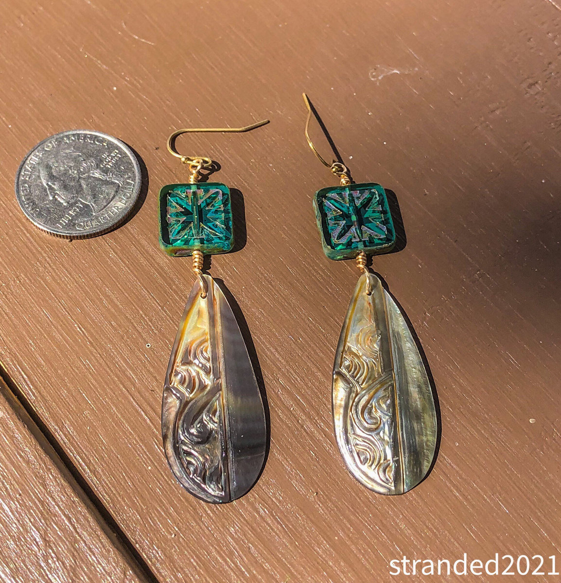 Black Lip Shell and Czech Glass Earrings