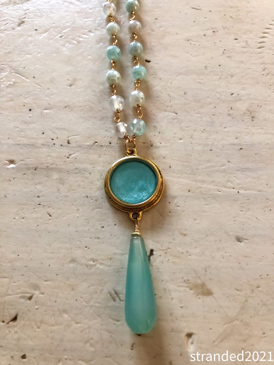 Opalescent Bezel, Calcedony, and Agate Pendant Necklace