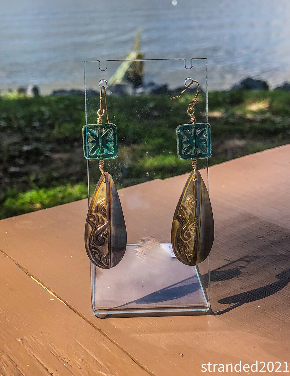 Black Lip Shell and Czech Glass Earrings