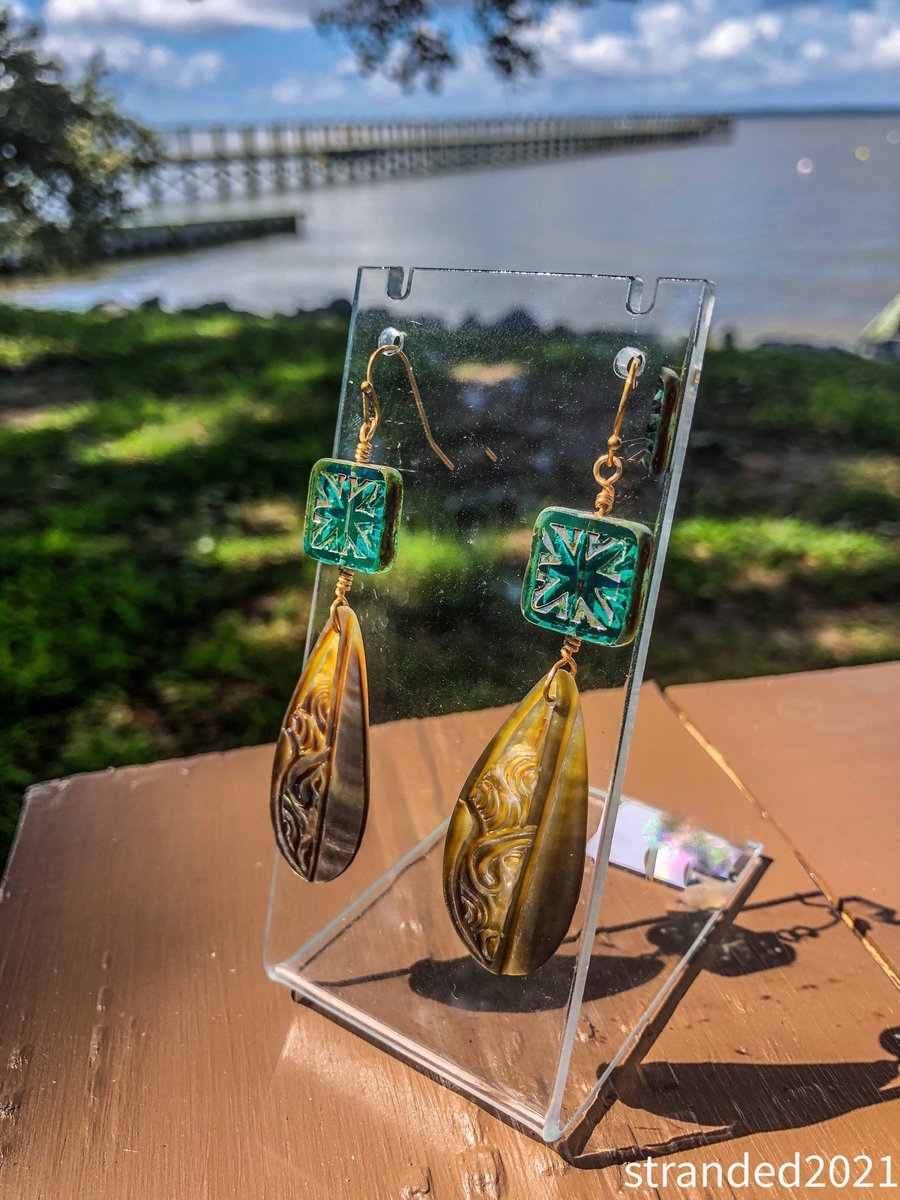 Black Lip Shell and Czech Glass Earrings