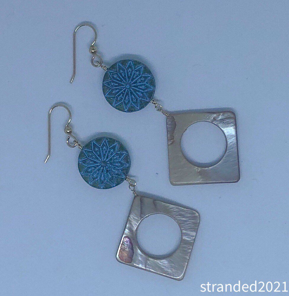 Czech Glass and Mother of Pearl Earrings