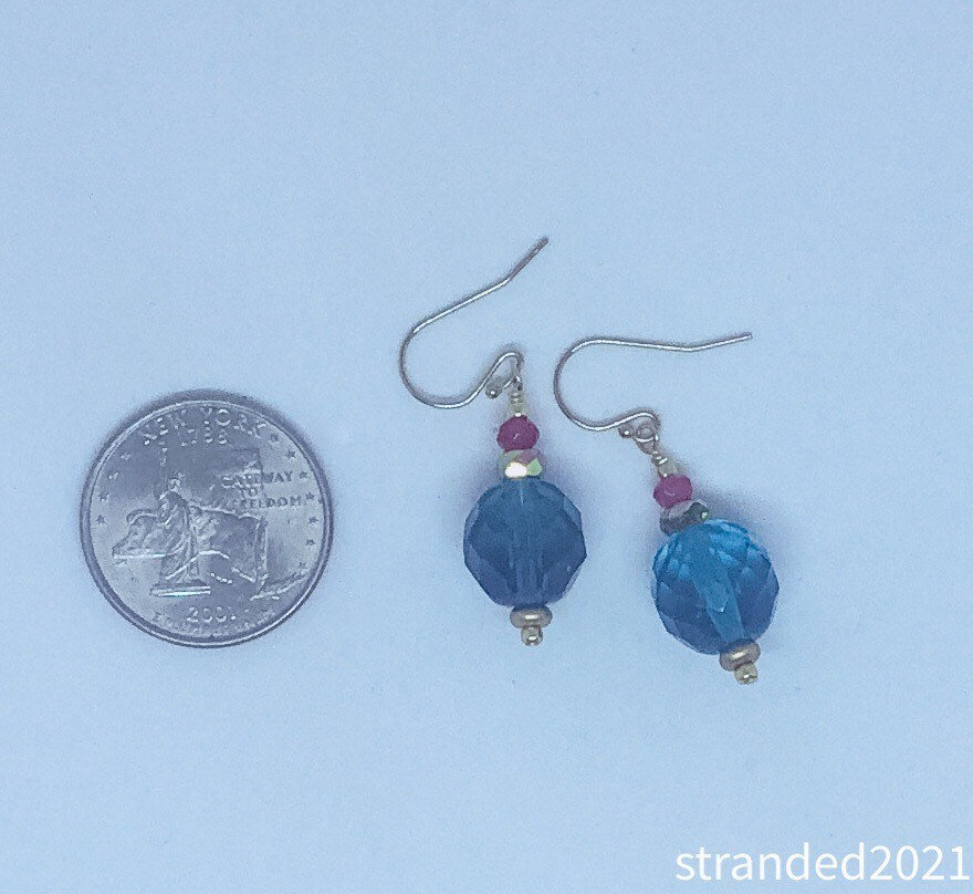 Teal Czech Glass and Quartz Earrings