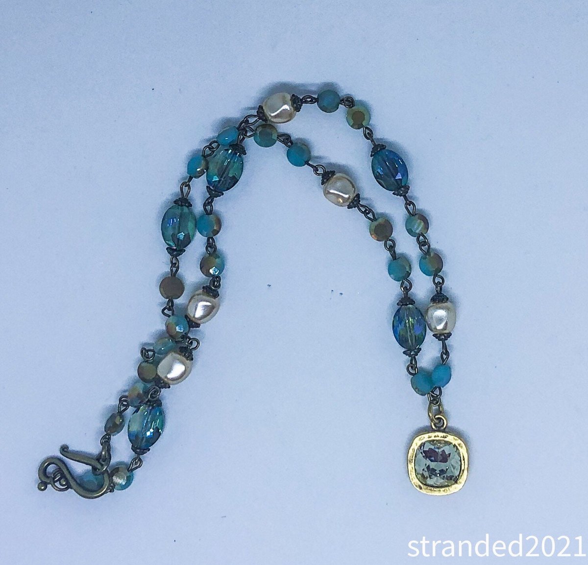 Vintage Glass Beaded Chain and Swarovski Pendant Necklace