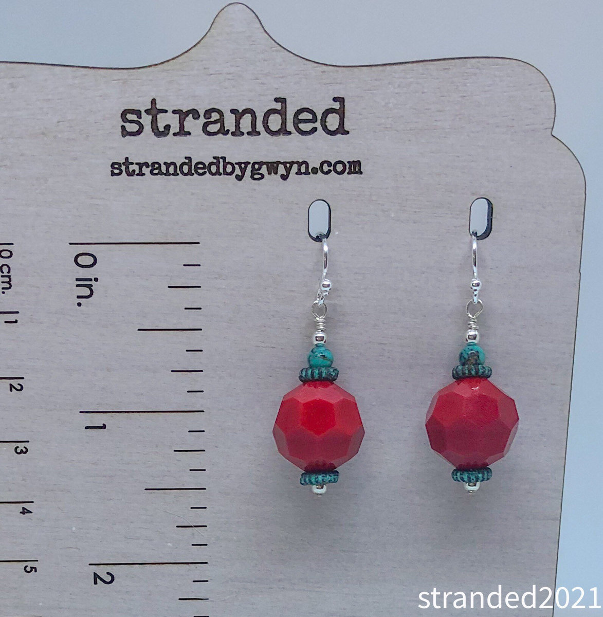 Red Quartz and Patina Sterling Silver Earrings