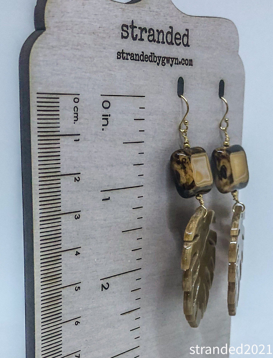 Acetate Monstera Leaf and Glass Earrings