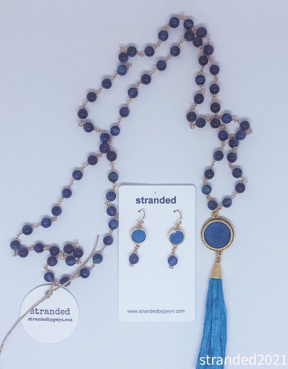 Sapphire Blue Resin and Tiger’s Eye Long Necklace