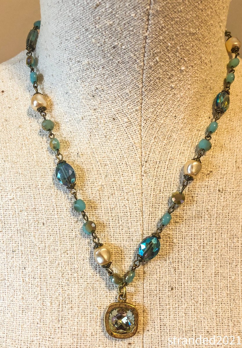 Vintage Glass Beaded Chain and Swarovski Pendant Necklace