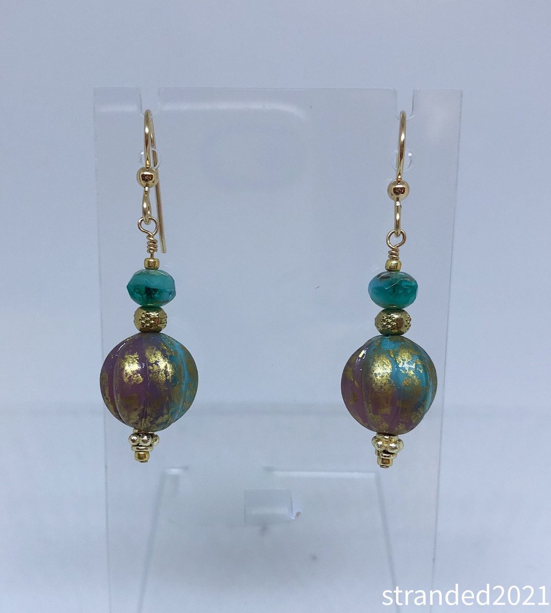 Melon-cut Czech Glass Bead Earrings