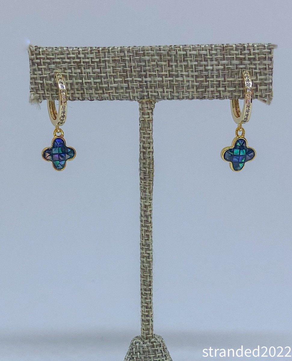 Abalone Mosaic Huggie Drop Earrings