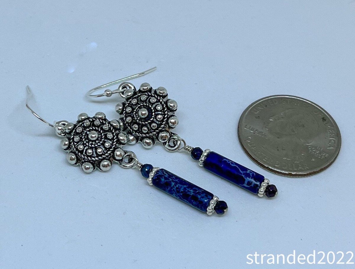 Jasper, Spinel and Sterling Earrings