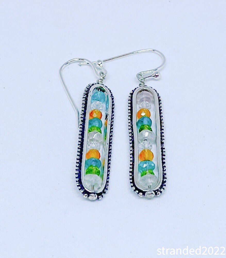 Multi-Gem Silver Earrings