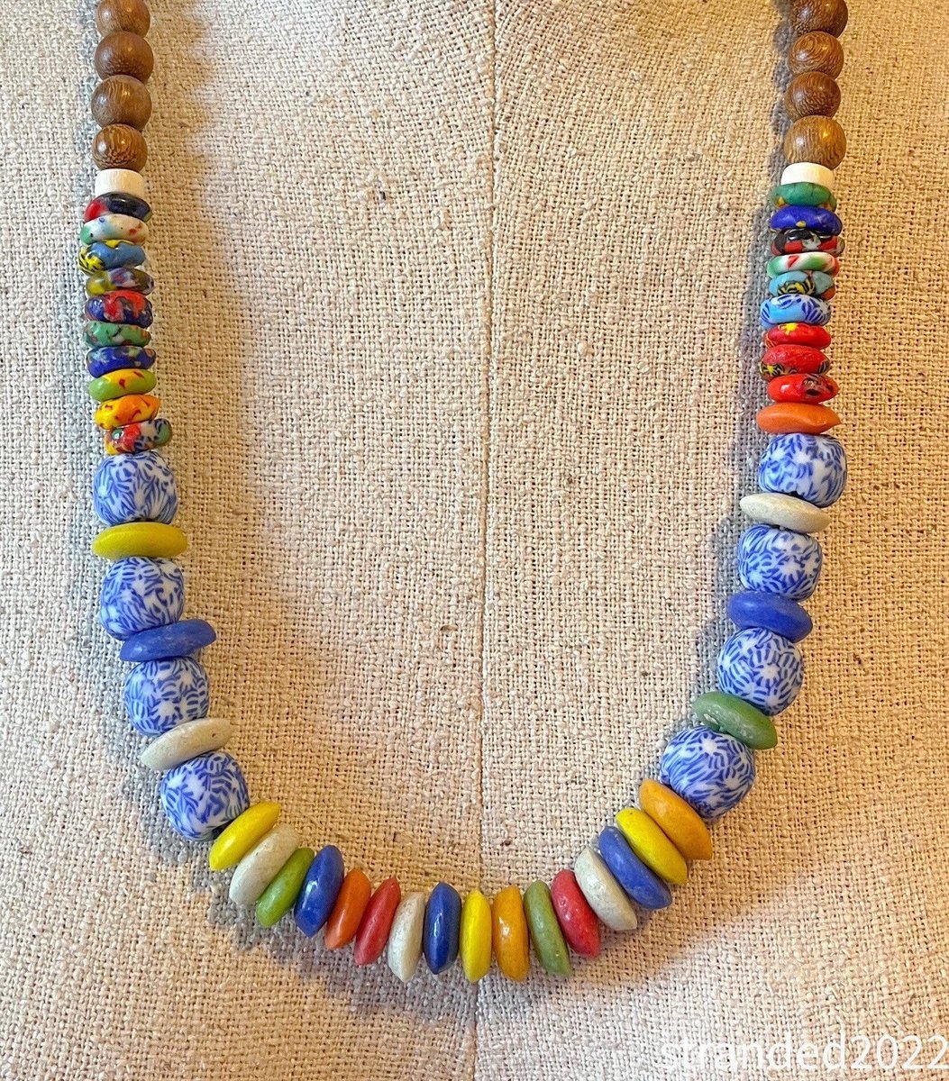 Recycled Glass and Wood Necklace