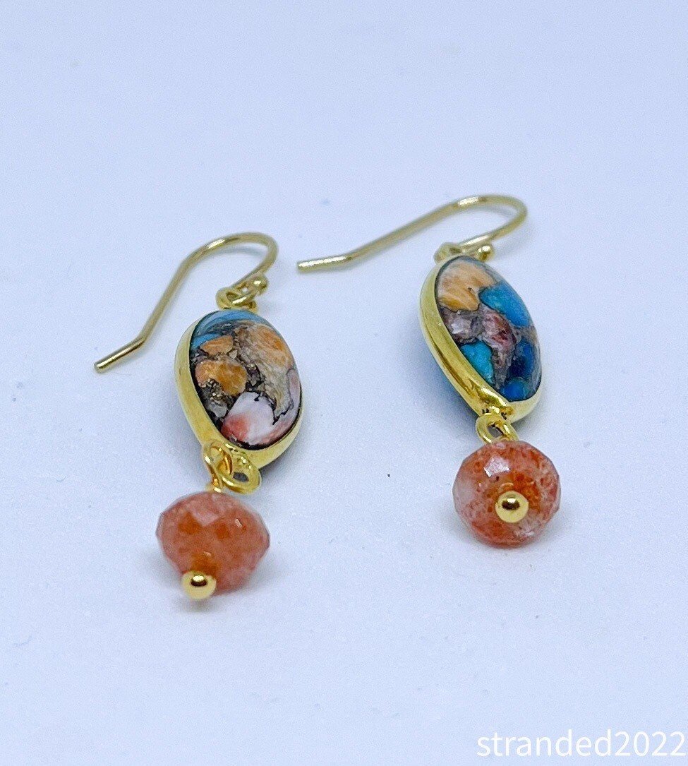 Oyster Shell and Sunstone Earrings