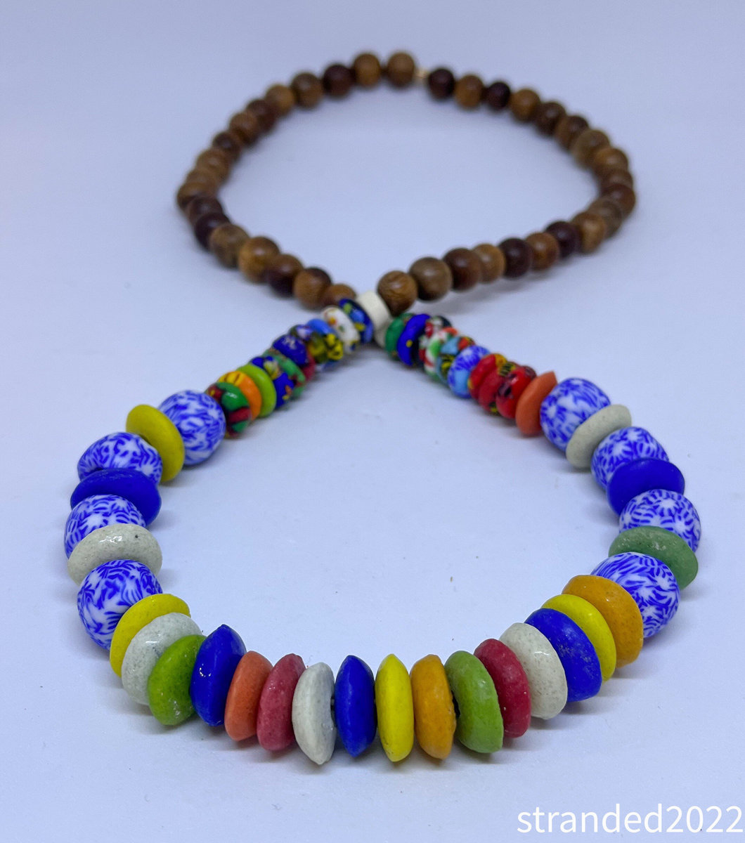 Recycled Glass and Wood Necklace