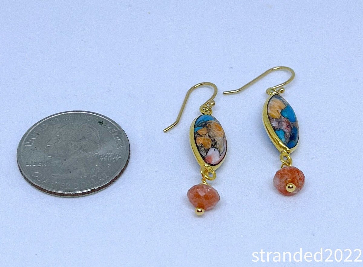 Oyster Shell and Sunstone Earrings