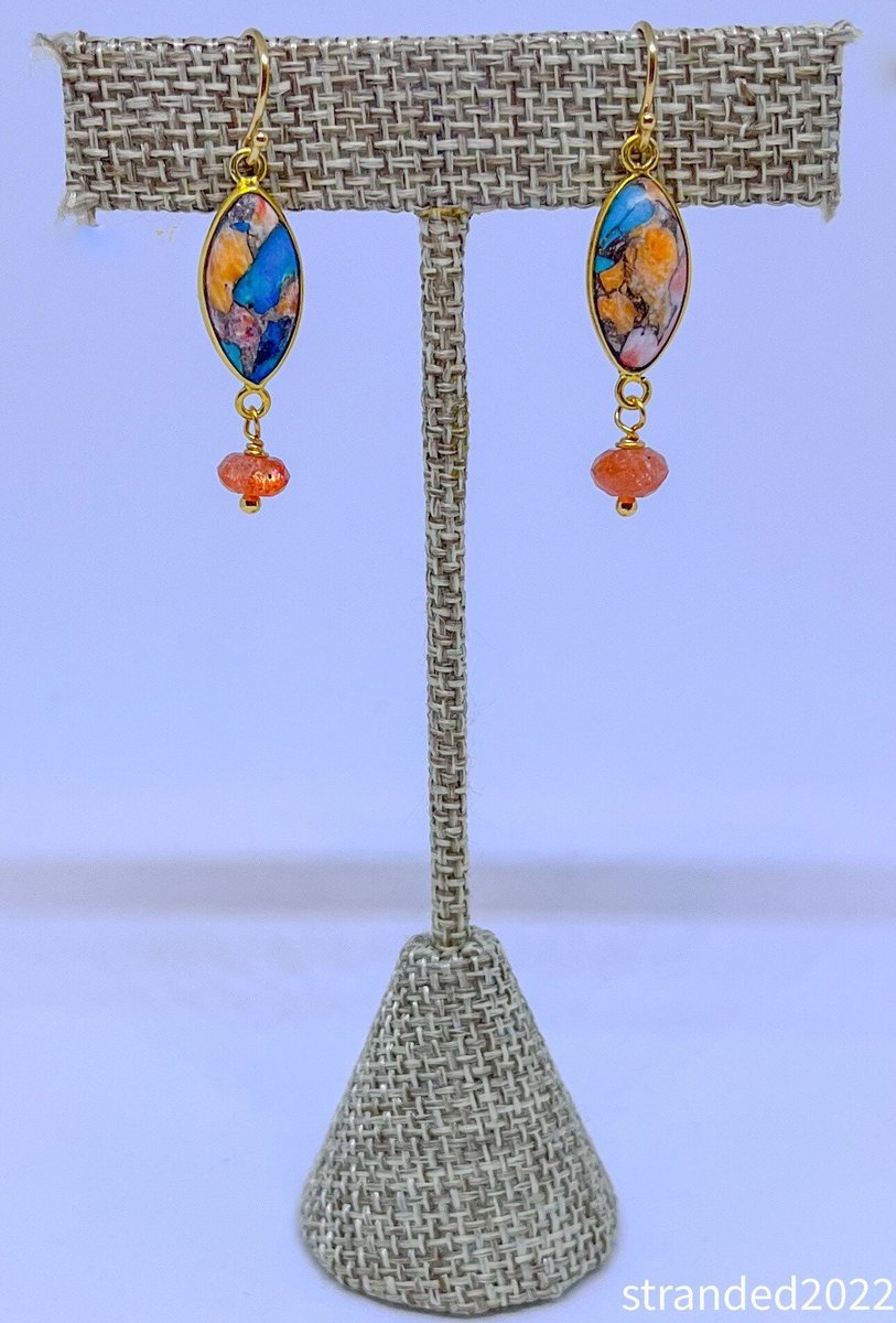 Oyster Shell and Sunstone Earrings