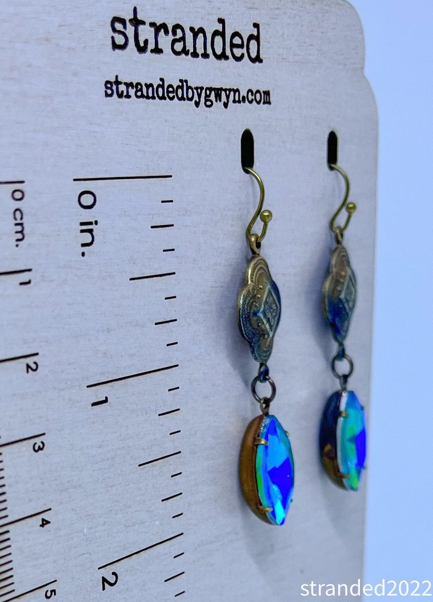 Glacier Blue and Vintage Brass Earrings