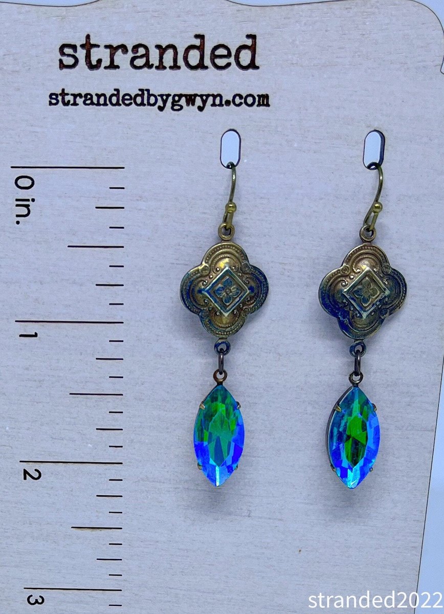 Glacier Blue and Vintage Brass Earrings