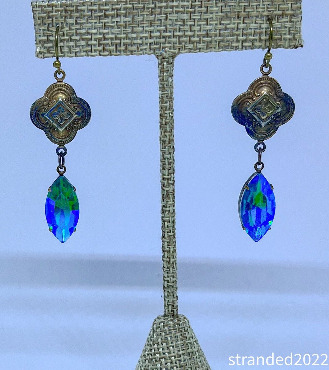 Glacier Blue and Vintage Brass Earrings