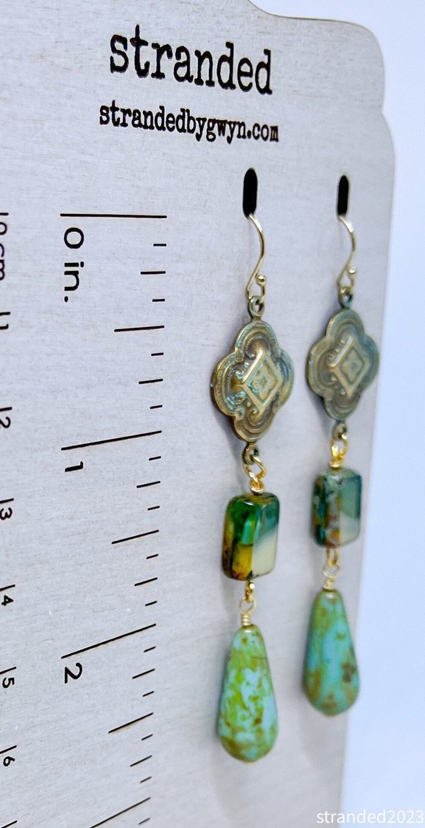 Antique Brass and Czech Glass Earrings