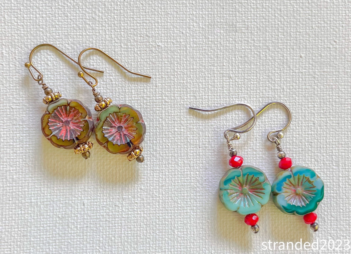 Czech Glass Flower Sterling Silver Earrings