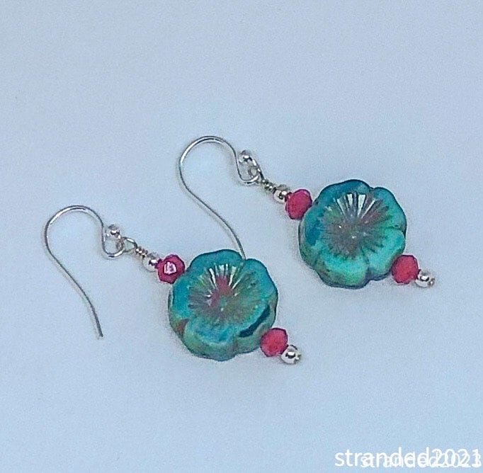 Czech Glass Flower Sterling Silver Earrings