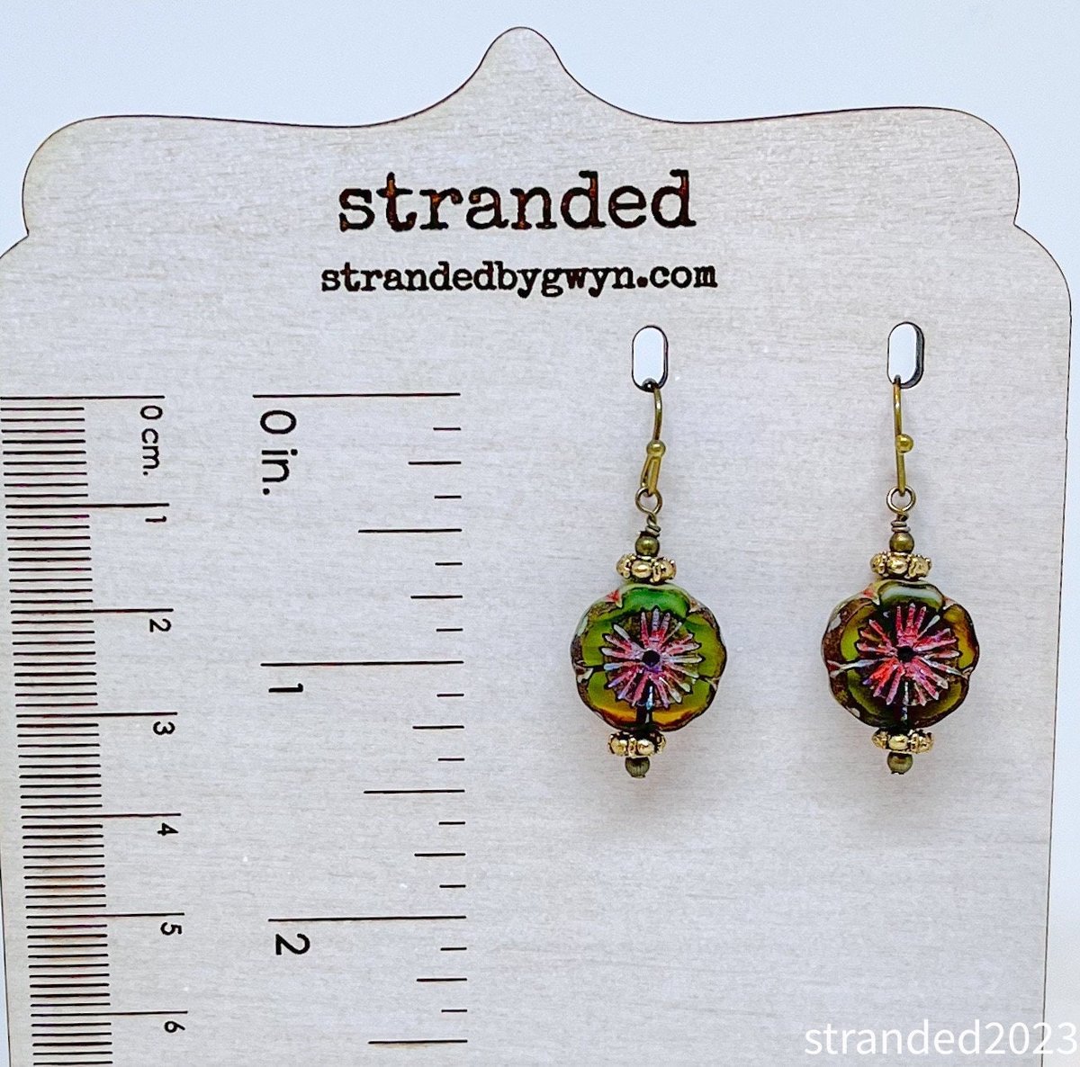 Czech Glass Flower Antique Brass Earrings