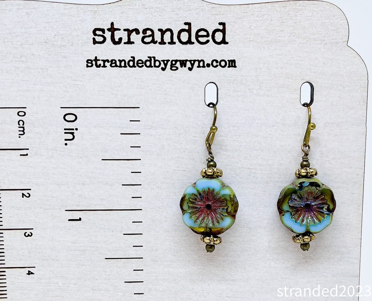Czech Glass Flower Antique Brass Earrings