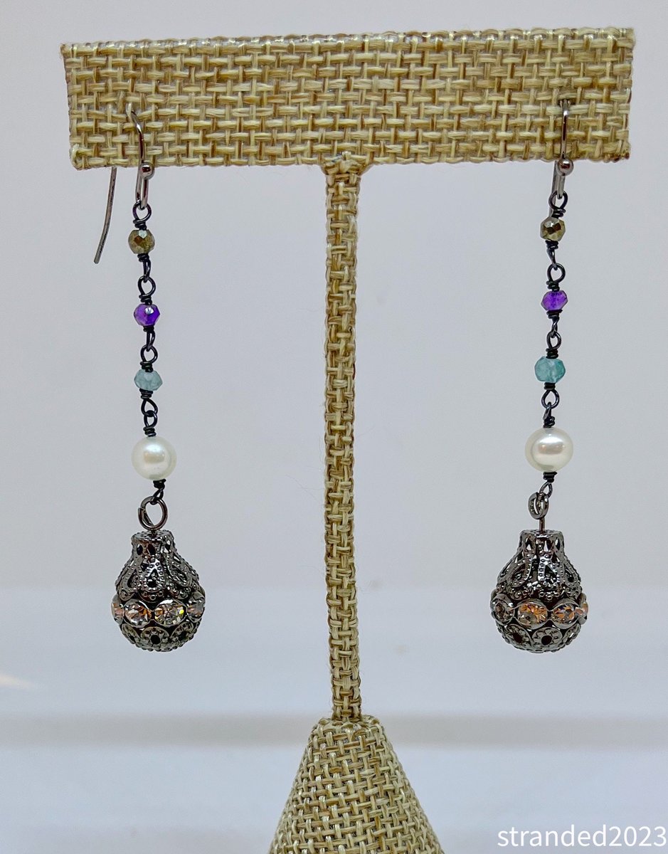 Baroque Gem and Gunmetal Earrings