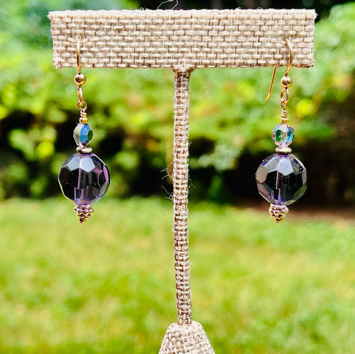 Purple Crystal Quartz and Swarovski Crystal Earrings