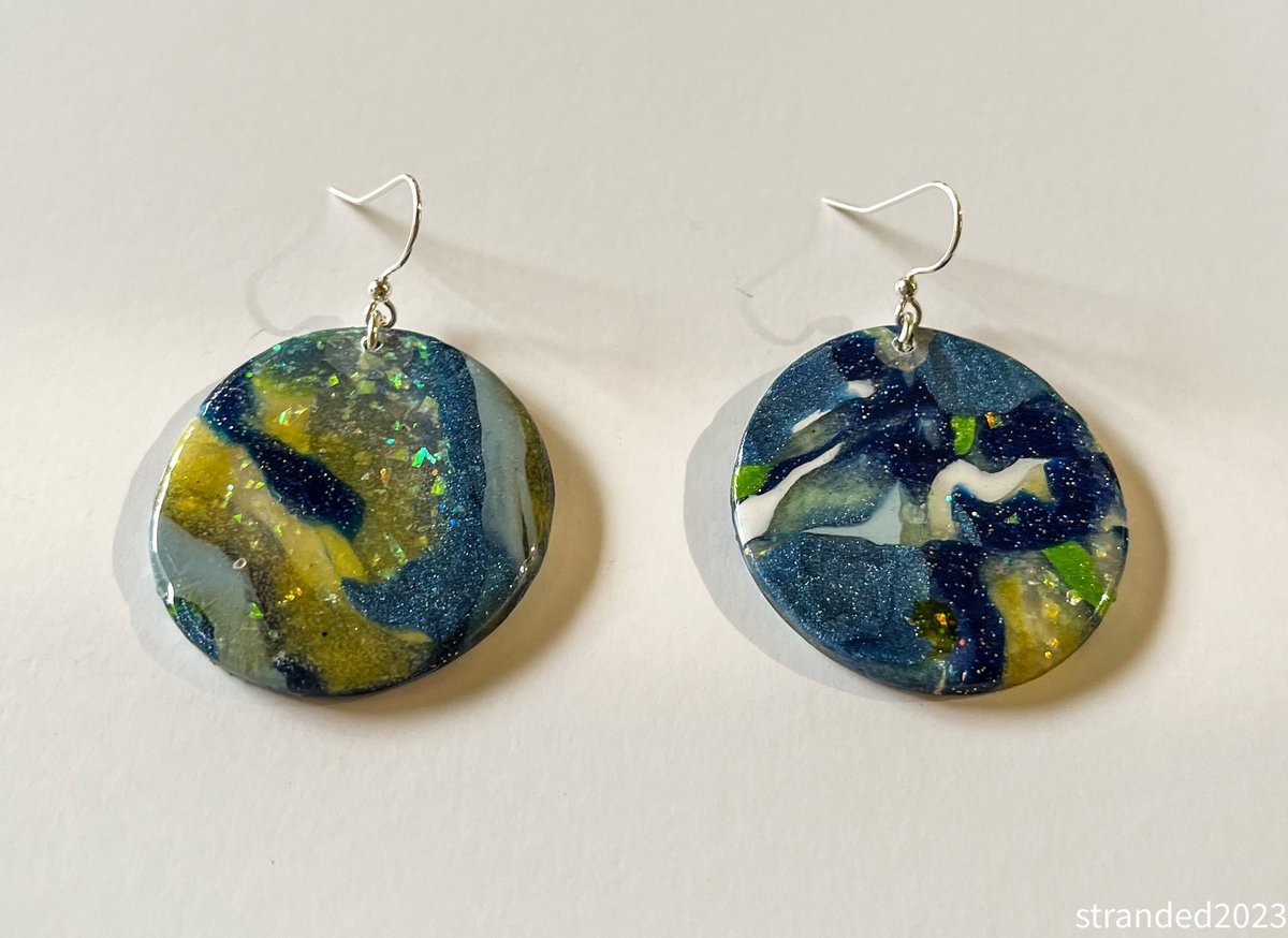Starry Night Polymer Clay Disc Earrings