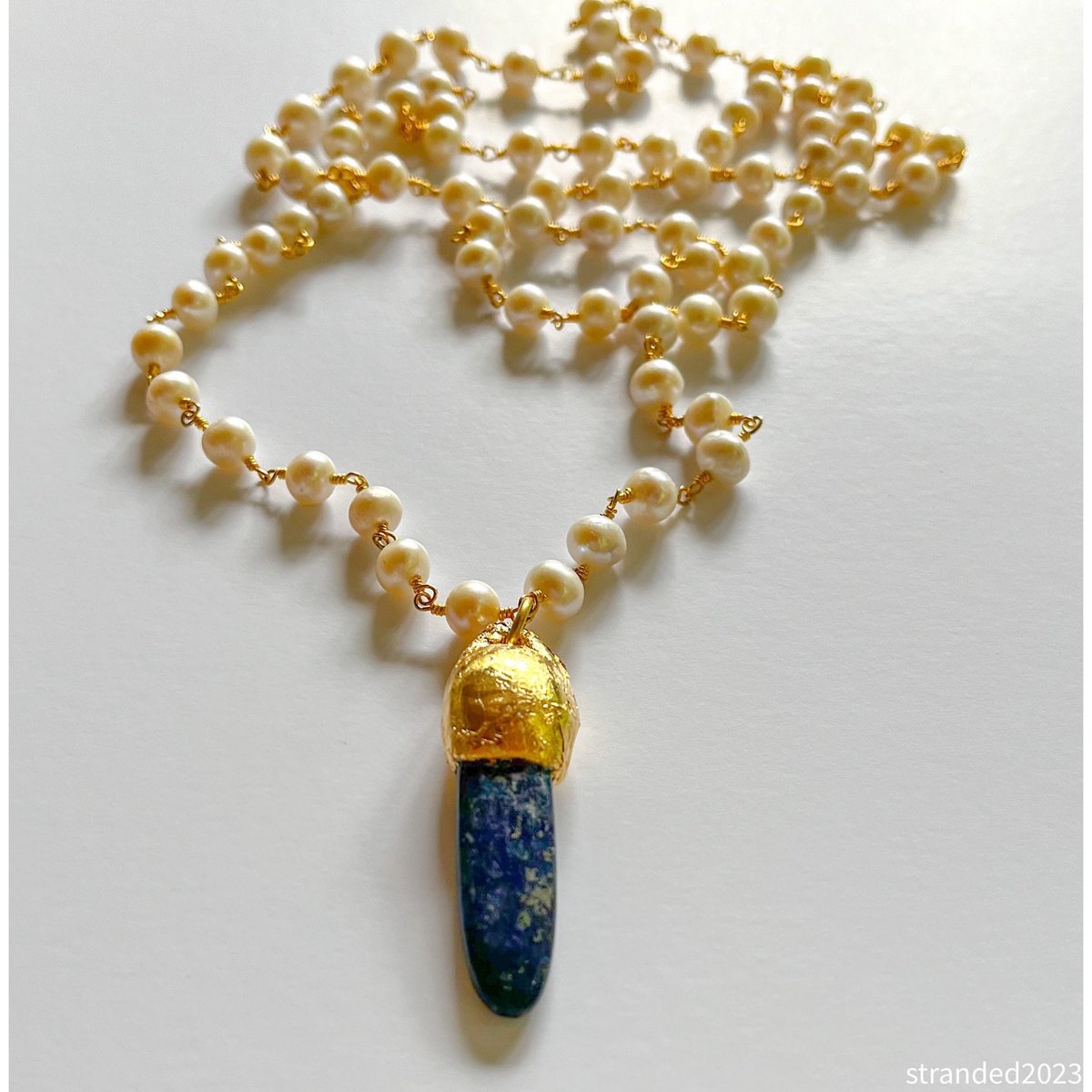 Lapis Spike and Freshwater Pearl Necklace