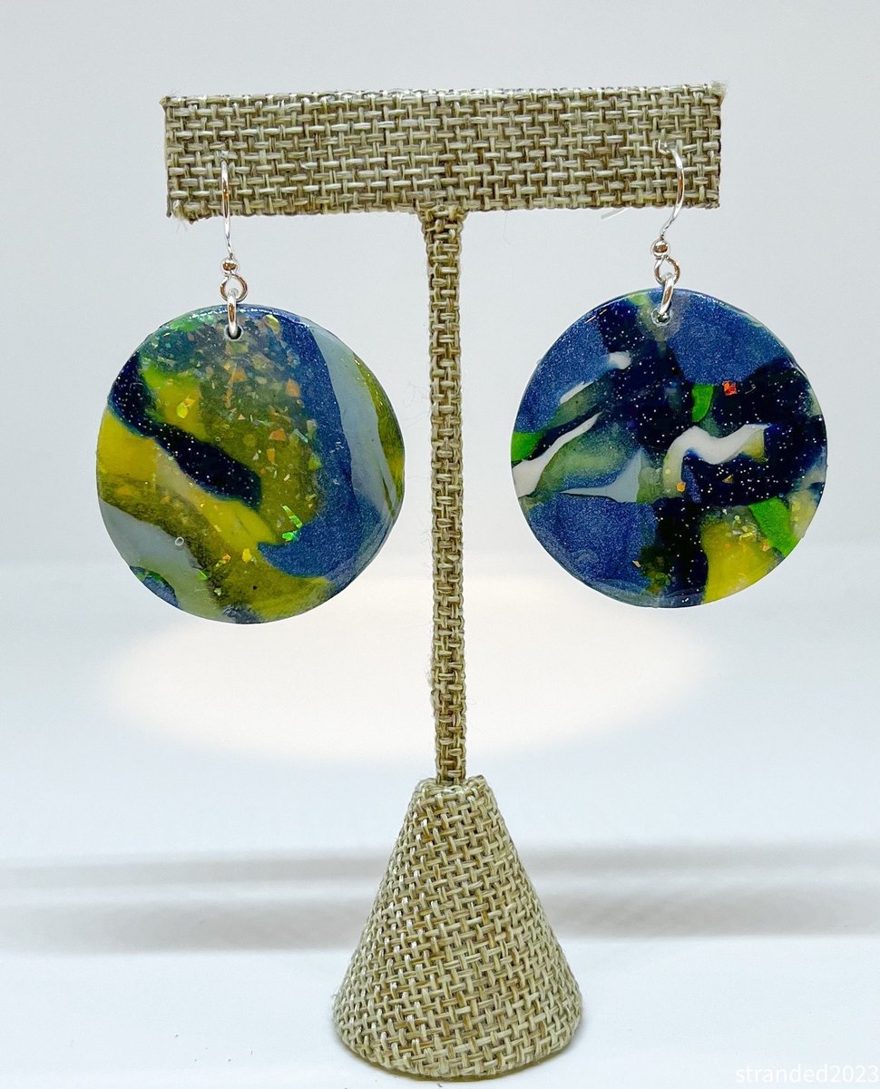 Starry Night Polymer Clay Disc Earrings